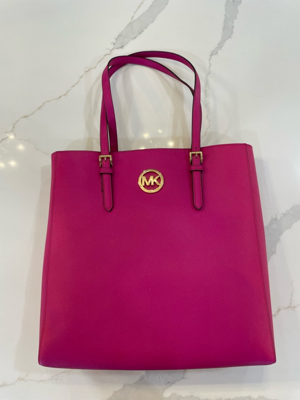 Michael Kors Raspberry Leather Tote with Gold Logo